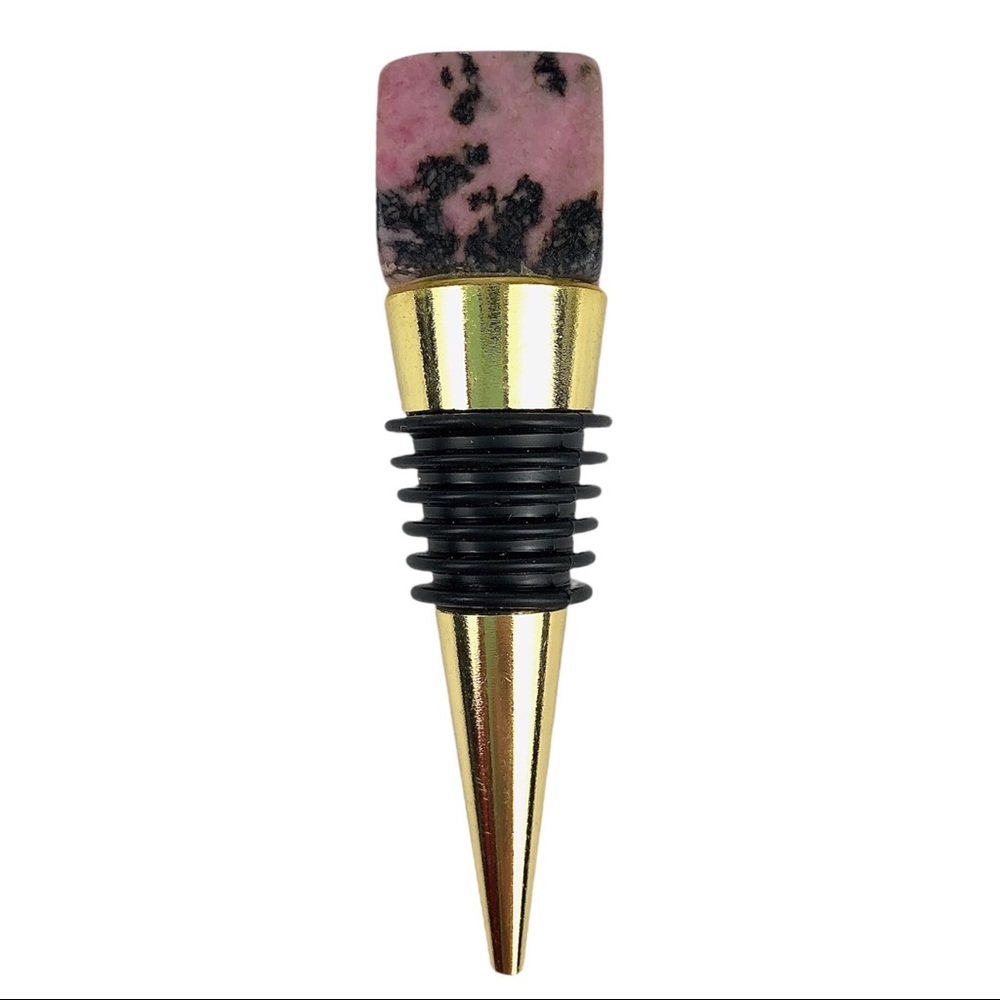 Rhodonite Square Cut Crystal Stone gold metal plated wine bottle stopper bar